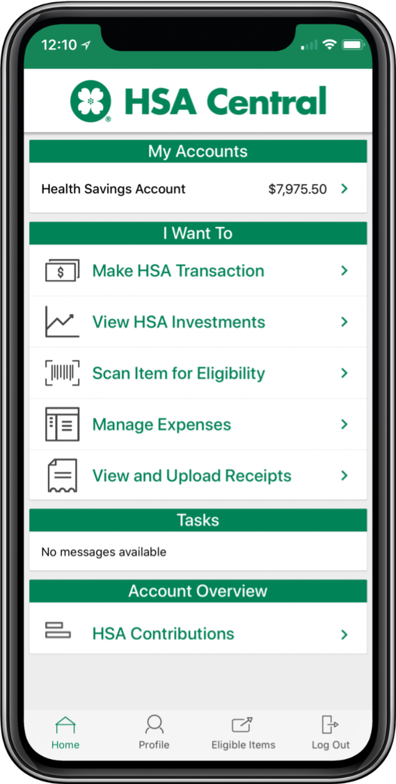 HSA Central app account summary page